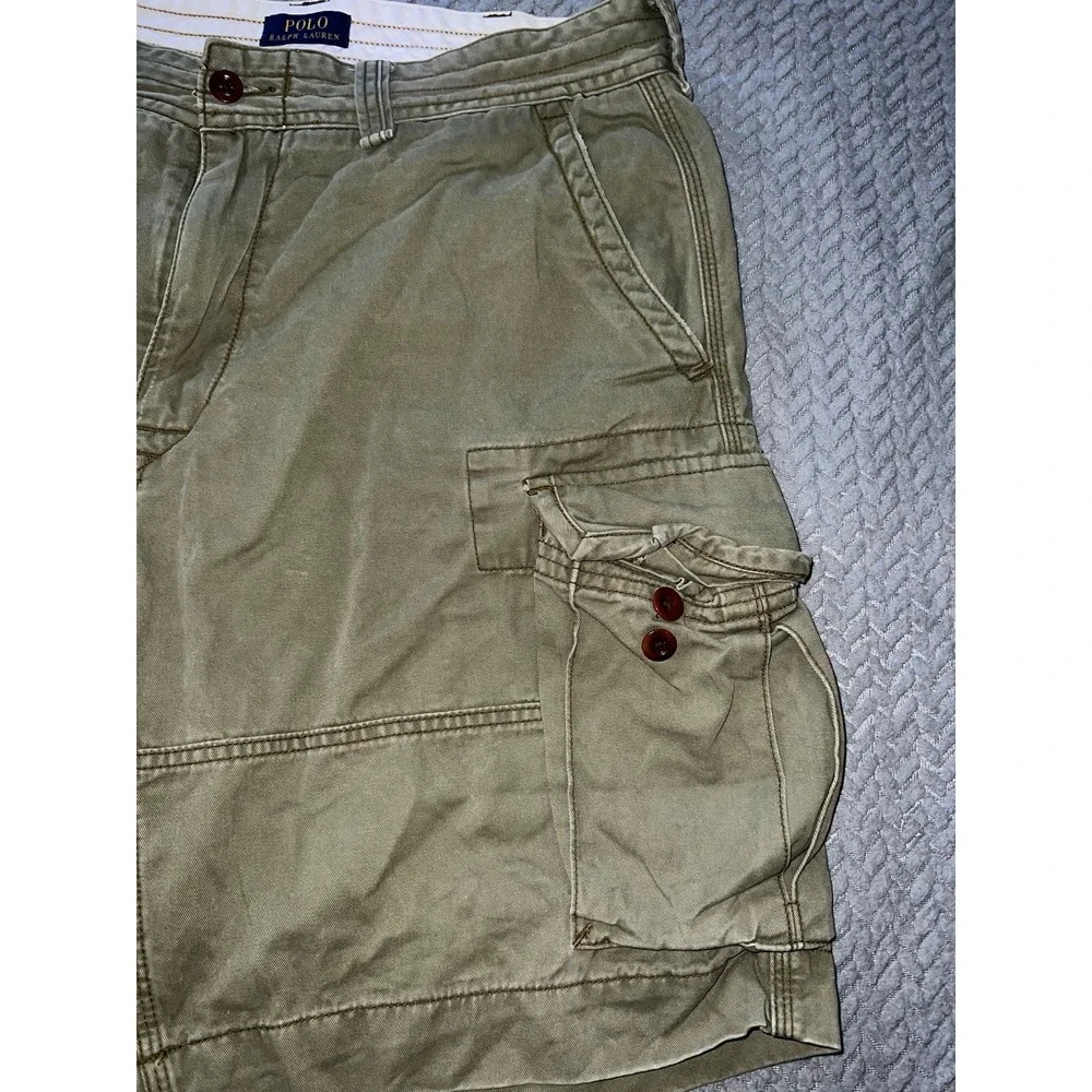 Polo Ralph Lauren Mens Distressed Army Green Cargo Shorts Size 36